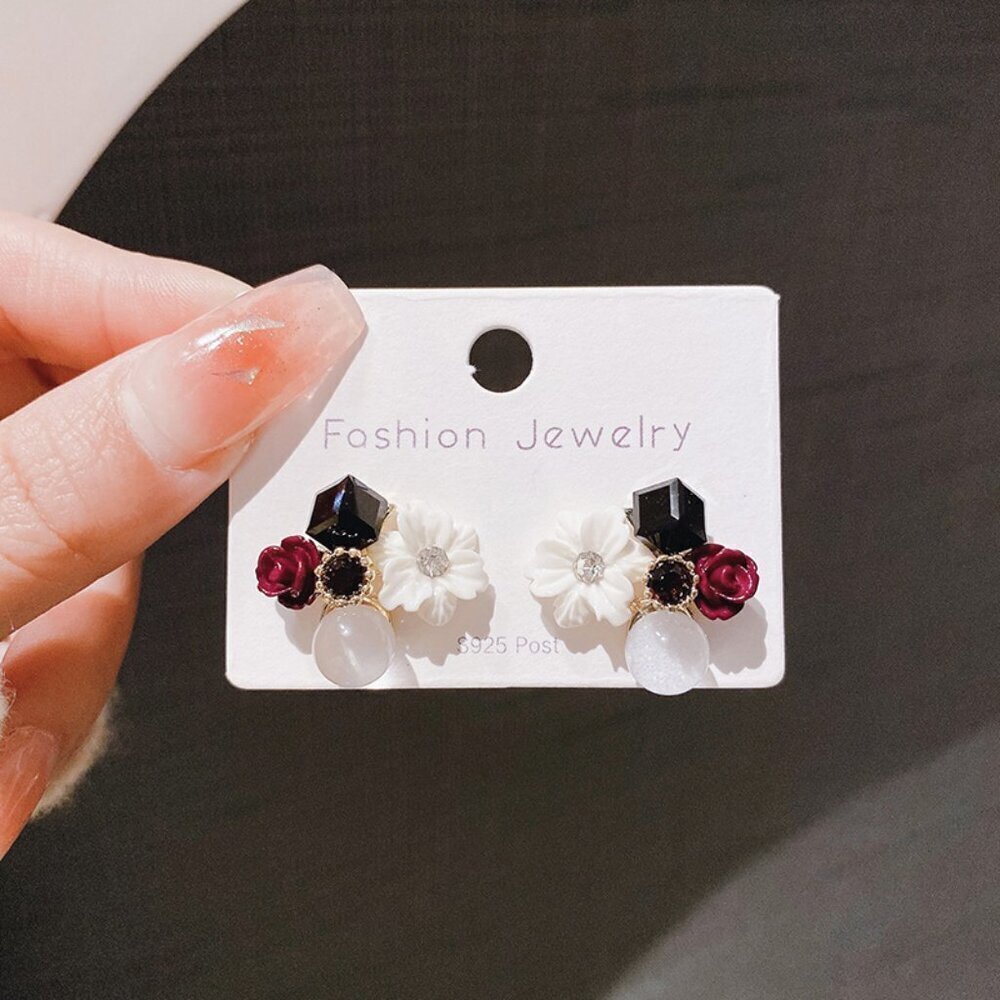 Cute Colorful Vintage Floral Elegant Chic Bling Rhinestone Studs Earrings Set